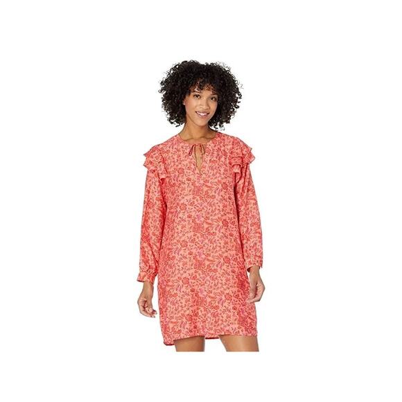 Vineyard Vines NWT Papaya Floral Helenium Tunic Loose Puff Sleeve Silk Dress XS - Picture 4 of 10